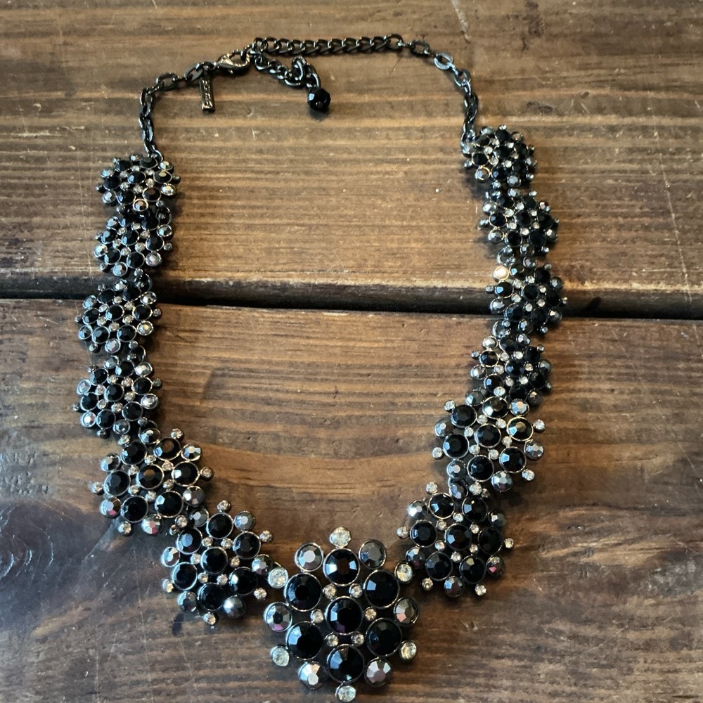 White House Black Market Black Crystal Choker Statement Necklace 20-24"